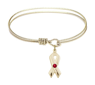 6 1/4 inch Oval Eye Hook Hamilton Gold Bangle Bracelet with a 14kt Gold Filled Cancer Awareness charm.