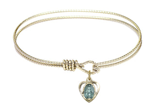 6 1/4 inch Oval Eye Hook Hamilton Gold Bangle Bracelet with a 14kt Gold Filled Miraculous Heart charm.