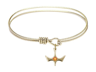 6 1/4 inch Oval Eye Hook Hamilton Gold Bangle Bracelet with a 14kt Gold Filled Holy Spirit charm.