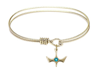 6 1/4 inch Oval Eye Hook Hamilton Gold Bangle Bracelet with a 14kt Gold Filled Holy Spirit charm.