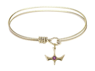 6 1/4 inch Oval Eye Hook Hamilton Gold Bangle Bracelet with a 14kt Gold Filled Holy Spirit charm.