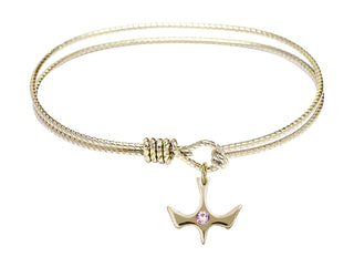6 1/4 inch Oval Eye Hook Hamilton Gold Bangle Bracelet with a 14kt Gold Filled Holy Spirit charm.