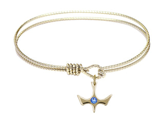 6 1/4 inch Oval Eye Hook Hamilton Gold Bangle Bracelet with a 14kt Gold Filled Holy Spirit charm.