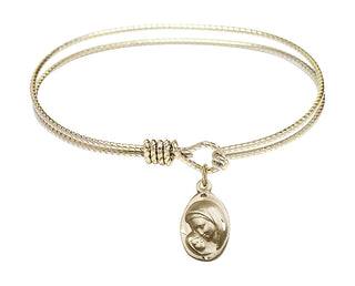 6 1/4 inch Oval Eye Hook Hamilton Gold Bangle Bracelet with a 14kt Gold Filled Madonna & Child charm.