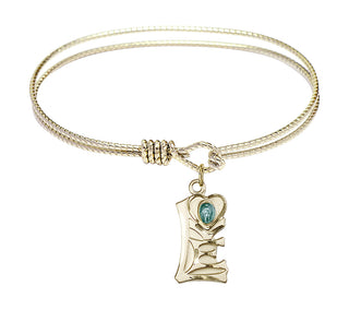6 1/4 inch Oval Eye Hook Hamilton Gold Bangle Bracelet with a 14kt Gold Filled Miraculous charm.
