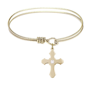 6 1/4 inch Oval Eye Hook Hamilton Gold Bangle Bracelet with a 14kt Gold Filled Cross charm.