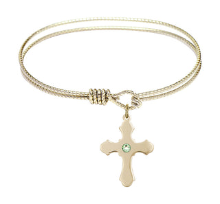 6 1/4 inch Oval Eye Hook Hamilton Gold Bangle Bracelet with a 14kt Gold Filled Cross charm.