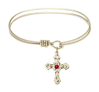 6 1/4 inch Oval Eye Hook Hamilton Gold Bangle Bracelet with a 14kt Gold Filled Cross charm. Engraved Catholic Saint Jewelry