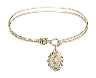 6 1/4 inch Oval Eye Hook Hamilton Gold Bangle Bracelet with a 14kt Gold Filled Miraculous charm.