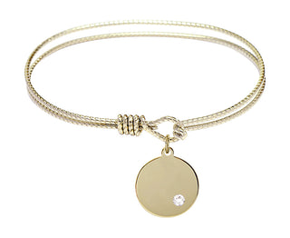 6 1/4 inch Oval Eye Hook Hamilton Gold Bangle Bracelet with a 14kt Gold Filled Plain Disc charm.