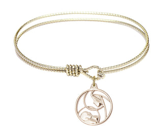 6 1/4 inch Oval Eye Hook Hamilton Gold Bangle Bracelet with a 14kt Gold Filled Madonna and Child charm.