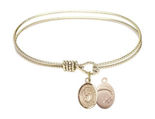 6 1/4 inch Oval Eye Hook Hamilton Gold Bangle Bracelet with a 14kt Gold Filled Saint Christopher/Paratroopers charm.