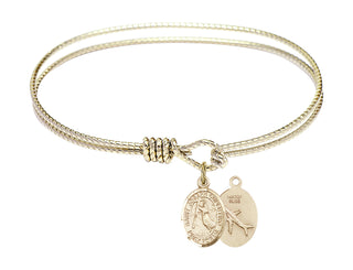 6 1/4 inch Oval Eye Hook Hamilton Gold Bangle Bracelet with a 14kt Gold Filled Saint Joseph of Cupertino charm.