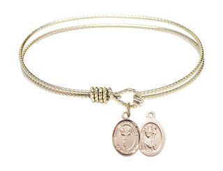 6 1/4 inch Oval Eye Hook Hamilton Gold Bangle Bracelet with a 14kt Gold Filled Saint Christopher/Cheerleading charm.