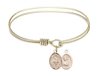6 1/4 inch Oval Eye Hook Hamilton Gold Bangle Bracelet with a 14kt Gold Filled Saint Christopher/Dance charm.