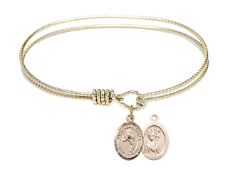 6 1/4 inch Oval Eye Hook Hamilton Gold Bangle Bracelet with a 14kt Gold Filled Saint Christopher/Martial Arts charm.