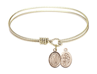 6 1/4 inch Oval Eye Hook Hamilton Gold Bangle Bracelet with a 14kt Gold Filled Saint Sebastian/Golf charm.