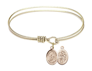 6 1/4 inch Oval Eye Hook Hamilton Gold Bangle Bracelet with a 14kt Gold Filled Saint Sebastian/Soccer charm.