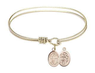 6 1/4 inch Oval Eye Hook Hamilton Gold Bangle Bracelet with a 14kt Gold Filled Saint Sebastian / Volleyball charm.