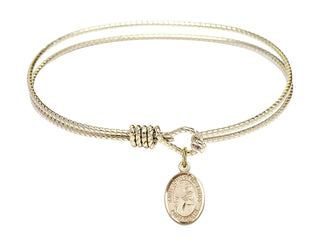 6 1/4 inch Oval Eye Hook Hamilton Gold Bangle Bracelet with a 14kt Gold Filled Saint John of the Cross charm. Engraved Catholic Saint Jewelry