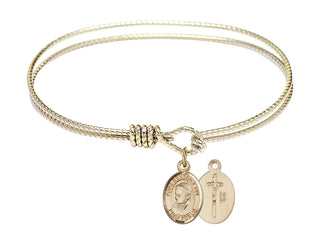 6 1/4 inch Oval Eye Hook Hamilton Gold Bangle Bracelet with a 14kt Gold Filled Pope Emeritace Benedict XVI charm.