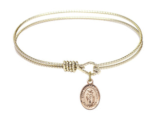 6 1/4 inch Oval Eye Hook Hamilton Gold Bangle Bracelet with a 14kt Gold Filled Saint Thomas A Becket charm. Engraved Catholic Saint Jewelry