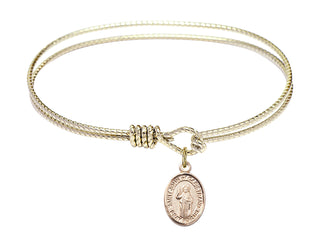 6 1/4 inch Oval Eye Hook Hamilton Gold Bangle Bracelet with a 14kt Gold Filled Saint John of Capistrano charm. Engraved Catholic Saint Jewelry