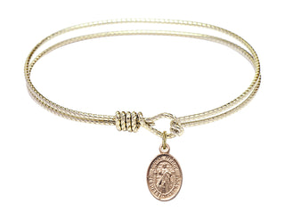 6 1/4 inch Oval Eye Hook Hamilton Gold Bangle Bracelet with a 14kt Gold Filled Divine Mercy charm.