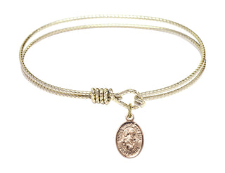 6 1/4 inch Oval Eye Hook Hamilton Gold Bangle Bracelet with a 14kt Gold Filled Sts. Peter & Paul charm. Engraved Catholic Saint Jewelry