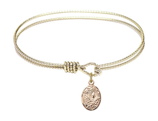 6 1/4 inch Oval Eye Hook Hamilton Gold Bangle Bracelet with a 14kt Gold Filled Miraculous charm.