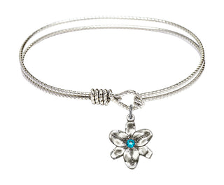 6 1/4 inch Oval Eye Hook Rhodium Bangle Bracelet with a Sterling Silver Chastity charm.