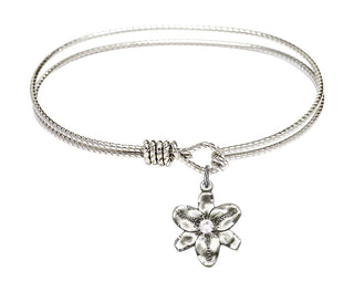 6 1/4 inch Oval Eye Hook Rhodium Bangle Bracelet with a Sterling Silver Chastity charm.