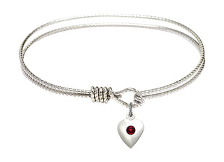 6 1/4 inch Oval Eye Hook Rhodium Bangle Bracelet with a Sterling Silver Heart charm.