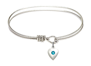 6 1/4 inch Oval Eye Hook Rhodium Bangle Bracelet with a Sterling Silver Heart charm.