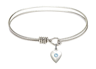 6 1/4 inch Oval Eye Hook Rhodium Bangle Bracelet with a Sterling Silver Heart charm.