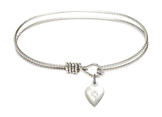 6 1/4 inch Oval Eye Hook Rhodium Bangle Bracelet with a Sterling Silver Heart charm.