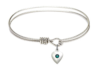 6 1/4 inch Oval Eye Hook Rhodium Bangle Bracelet with a Sterling Silver Heart charm.