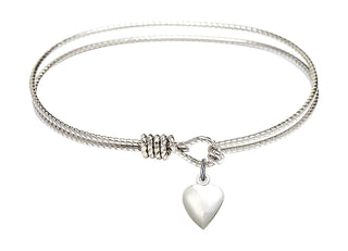 6 1/4 inch Oval Eye Hook Rhodium Bangle Bracelet with a Sterling Silver Heart charm.
