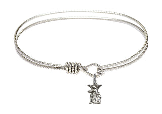 6 1/4 inch Oval Eye Hook Rhodium Bangle Bracelet with a Sterling Silver Littlest Angel charm.