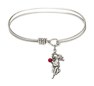 6 1/4 inch Oval Eye Hook Rhodium Bangle Bracelet with a Sterling Silver Guardian Angel charm.