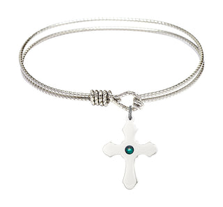 6 1/4 inch Oval Eye Hook Rhodium Bangle Bracelet with a Sterling Silver Cross charm.