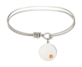 6 1/4 inch Oval Eye Hook Rhodium Bangle Bracelet with a Sterling Silver Plain Disc charm.