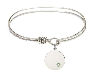 6 1/4 inch Oval Eye Hook Rhodium Bangle Bracelet with a Sterling Silver Plain Disc charm.