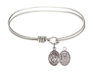 6 1/4 inch Oval Eye Hook Rhodium Bangle Bracelet with a Sterling Silver Saint Christopher / Air Force charm.