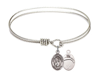 6 1/4 inch Oval Eye Hook Rhodium Bangle Bracelet with a Sterling Silver Saint Christopher/Paratroopers charm.