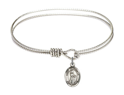 6 1/4-inch Eye Hook Rhodium Bangle Bracelet | Sterling Silver St. Petronilla Charm | Engravable