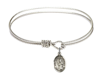 6 1/4-inch Eye Hook Rhodium Bangle Bracelet | Sterling Silver St. Joseph of Arimathea Charm | Engravable