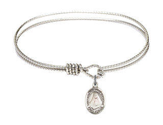 6 1/4 inch Oval Eye Hook Rhodium Bangle Bracelet with a Sterling Silver Saint Rose Philippine Duchesne charm. Engraved Catholic Saint Jewelry