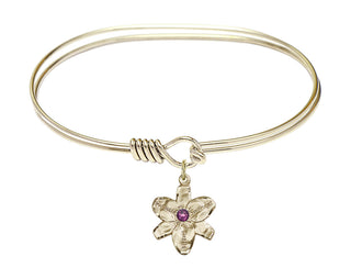 7 inch Oval Eye Hook Hamilton Gold Bangle Bracelet with a 14kt Gold Filled Chastity charm.