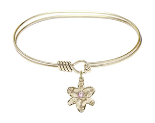 7 inch Oval Eye Hook Hamilton Gold Bangle Bracelet with a 14kt Gold Filled Chastity charm.